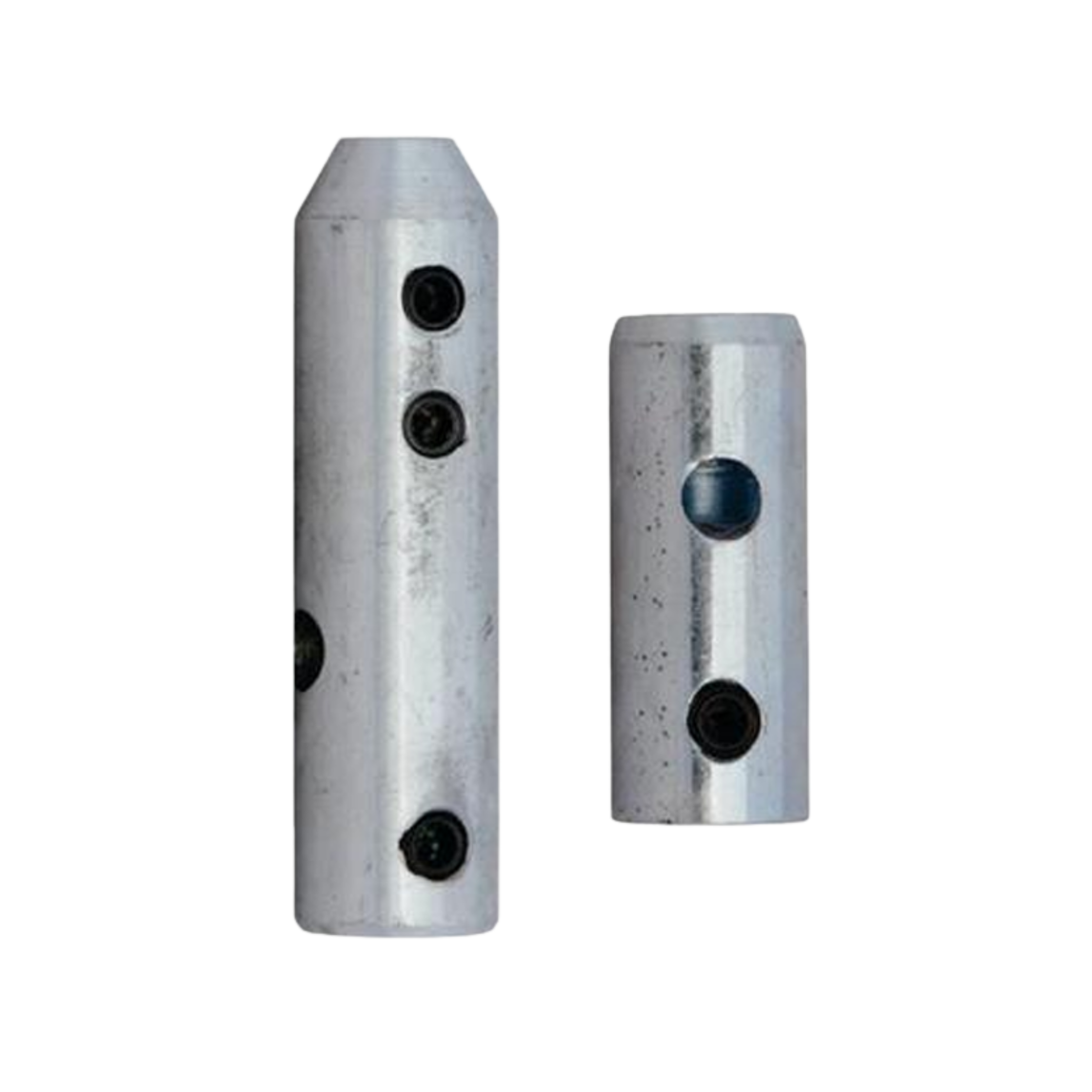 Adapter coupling for continuous sewer rod heat treated steel set screw and fine thread
