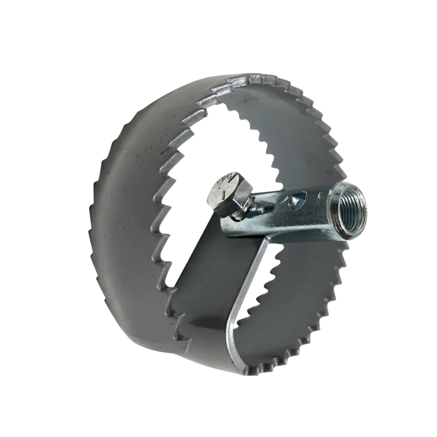 dura-max concave root saw for continuous sewer rod direct hook side view