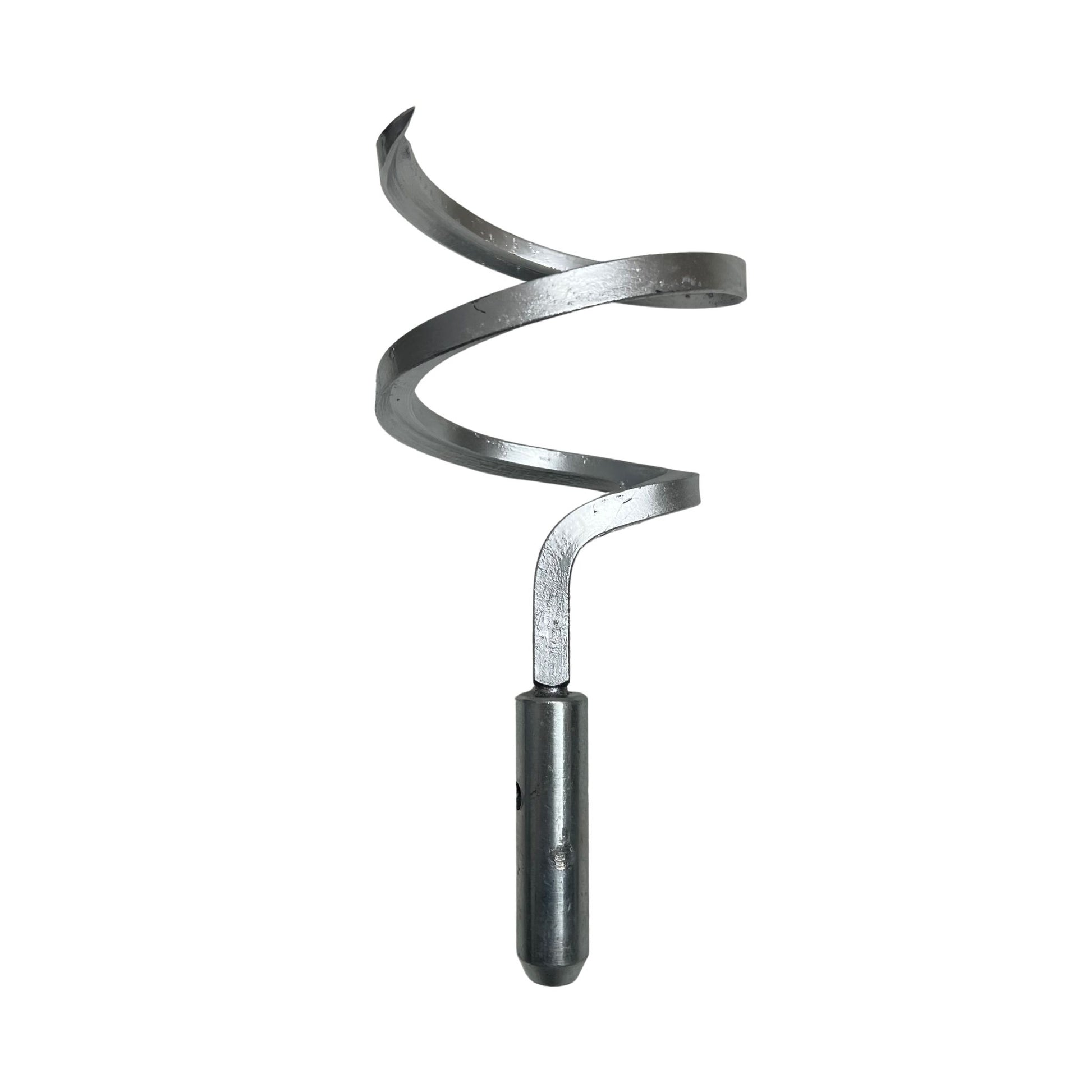 Square bar corkscrew for continuous sewer rod set screw close up