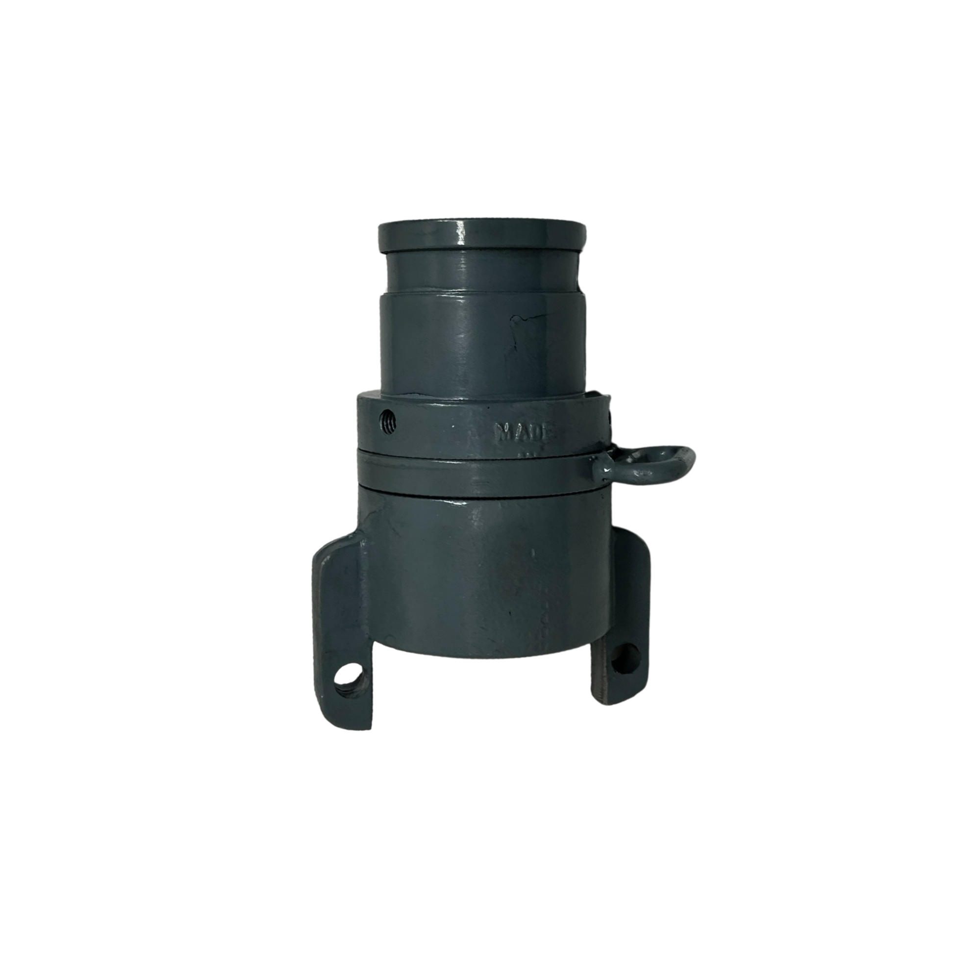 Aluminum male end hose coupling with 360 degree rotating slip ring for sewer rodder rod guide hose