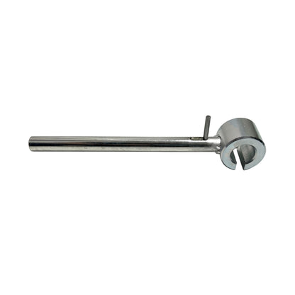 Side view of assembly turning handle for steadying sewer rods while connecting rod sections