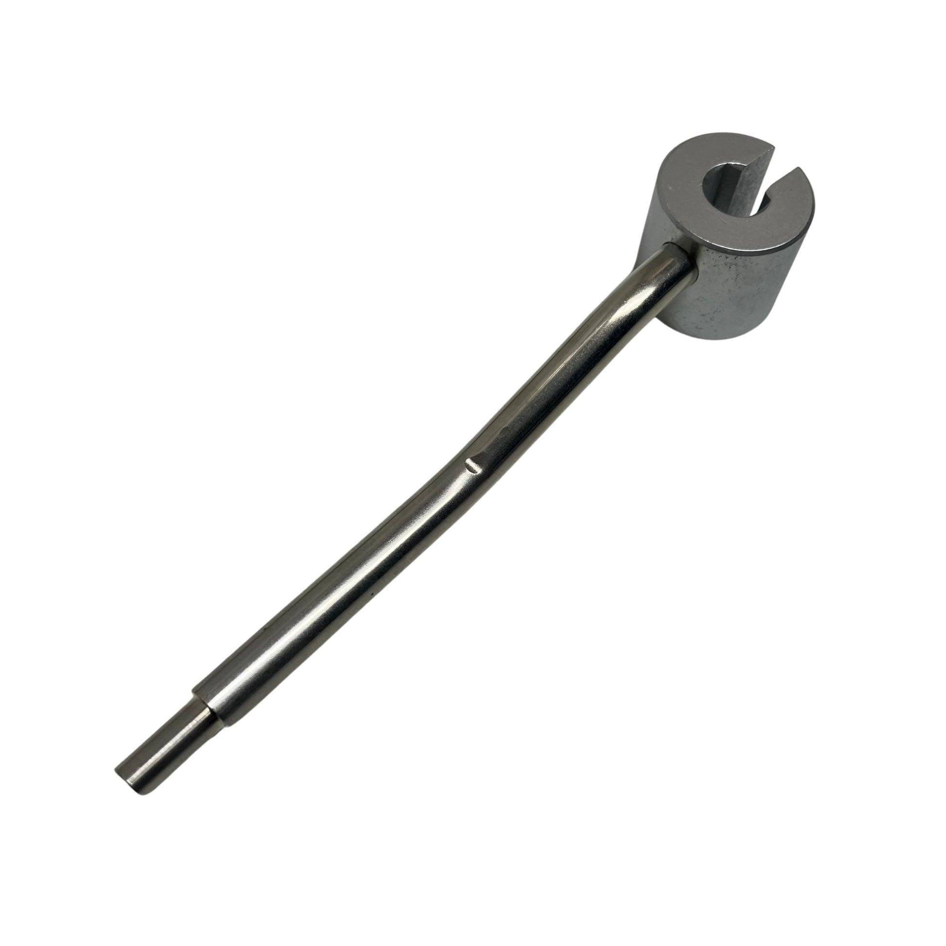 Top view of curved handle assembly wrench for sewer rod system assembly operations