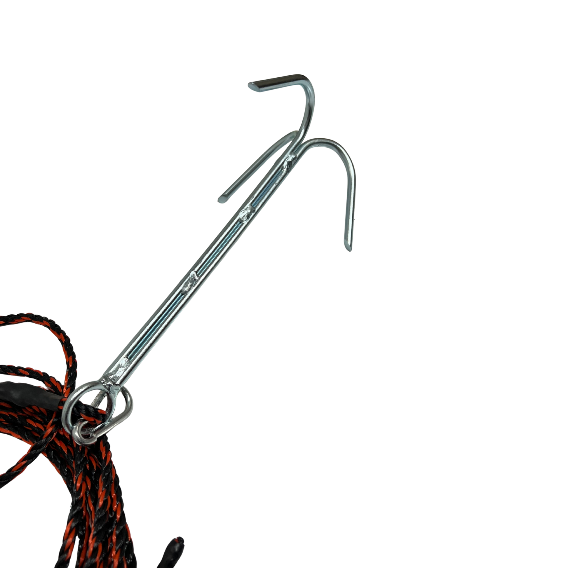Sewer grappling hook laying down view showing steel hook