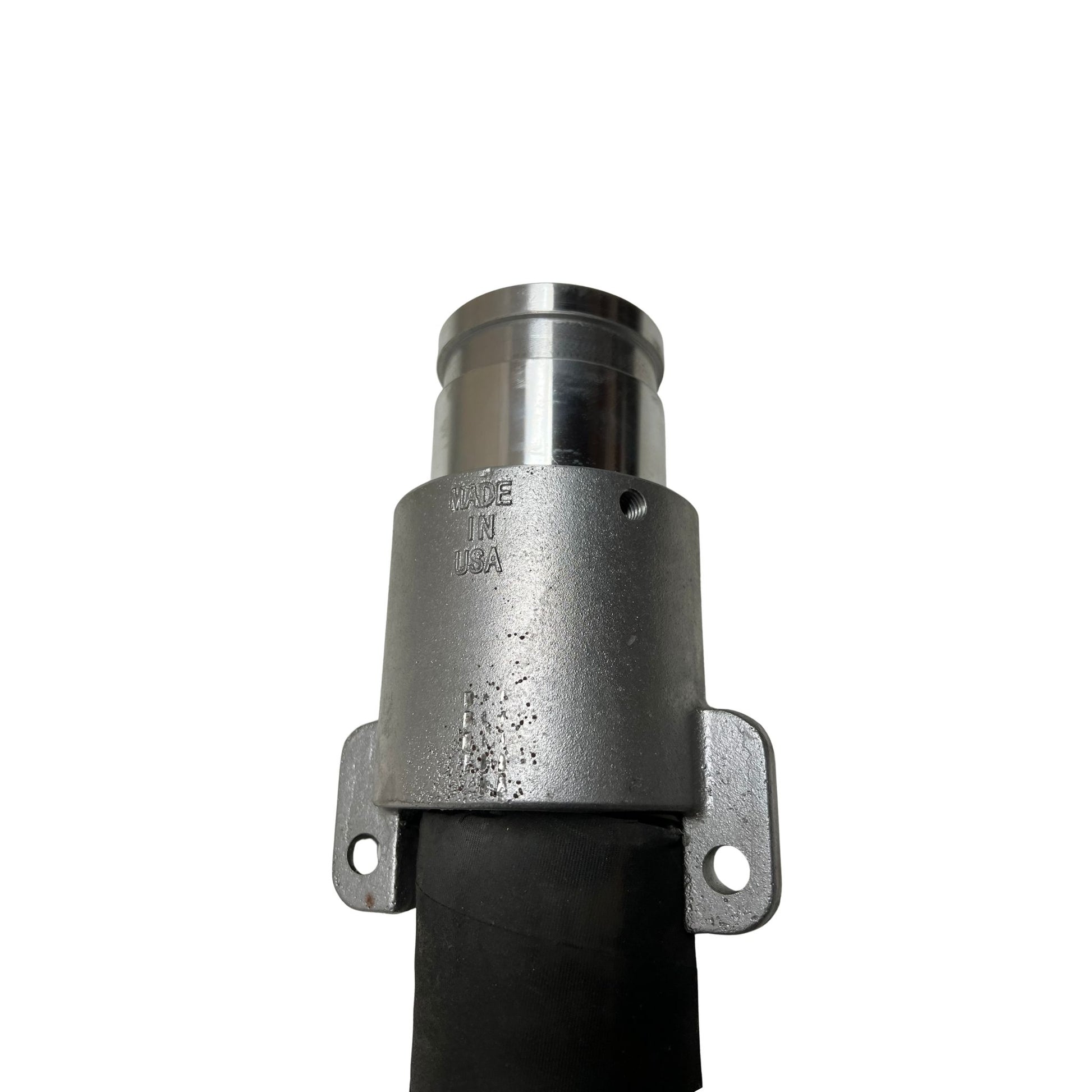 Black heavy duty sewer rod guide hose side view with flex metallic liner for sewer rodder systems