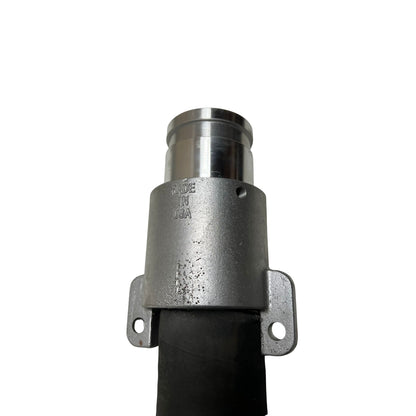 Black heavy duty sewer rod guide hose side view with flex metallic liner for sewer rodder systems
