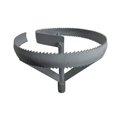 Large diameter concave spoke sewer root saw lower view with hub for hydraulic cutter