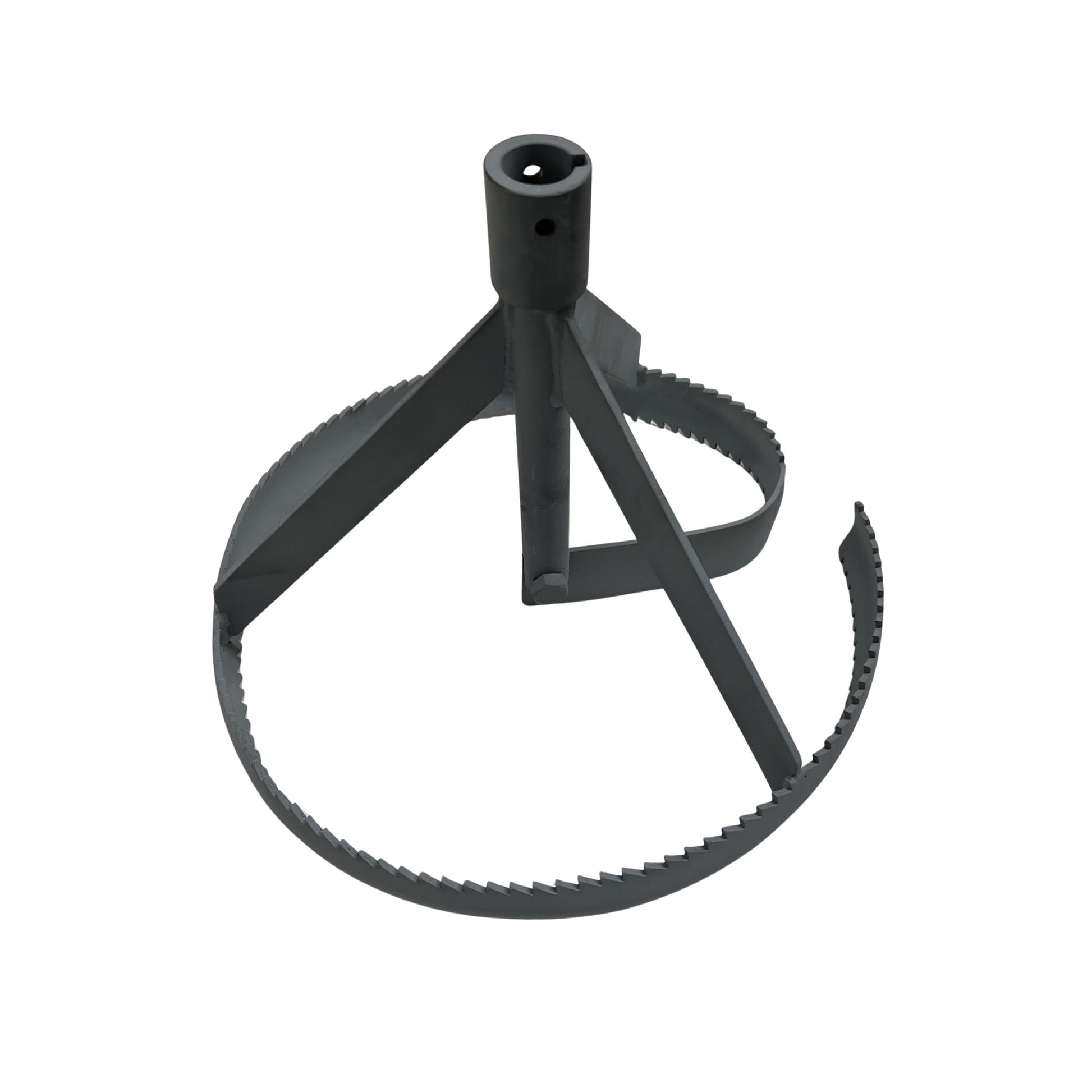 Top view of large diameter concave spoke root saw for hydraulic root cutter