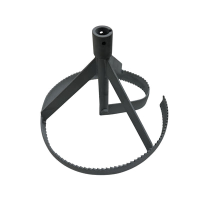 Top view of large diameter concave spoke root saw for hydraulic root cutter