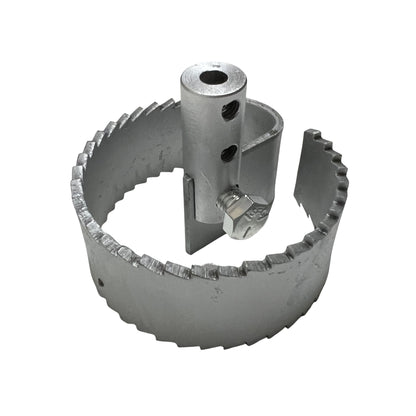 Standard thickness flat root saw for continuous sewer rod front view