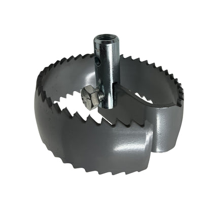 Standard thickness concave root saw for continuous sewer rod front view