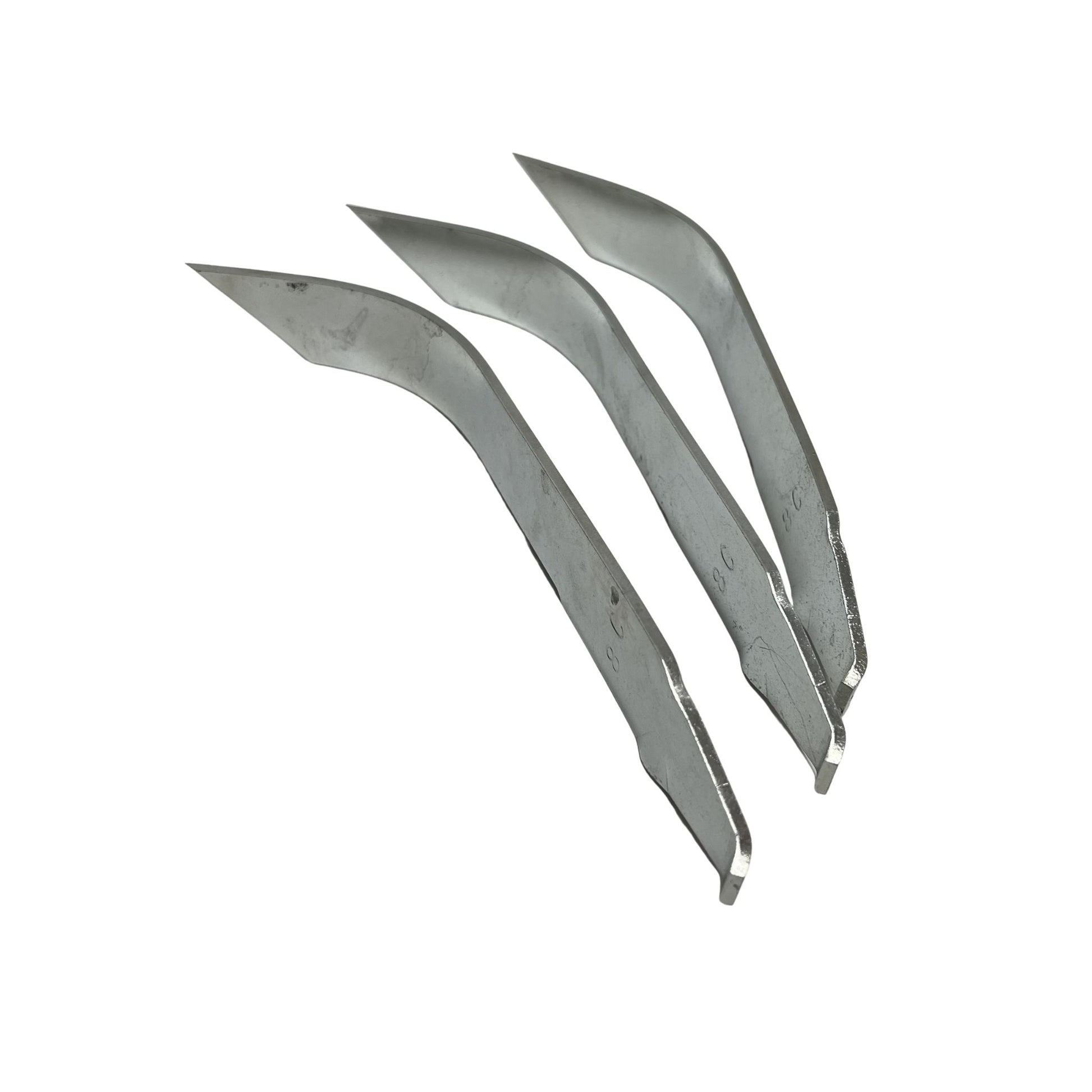 Side view of curved versa-cutter blade for hydraulic and mechanical sewer rodders