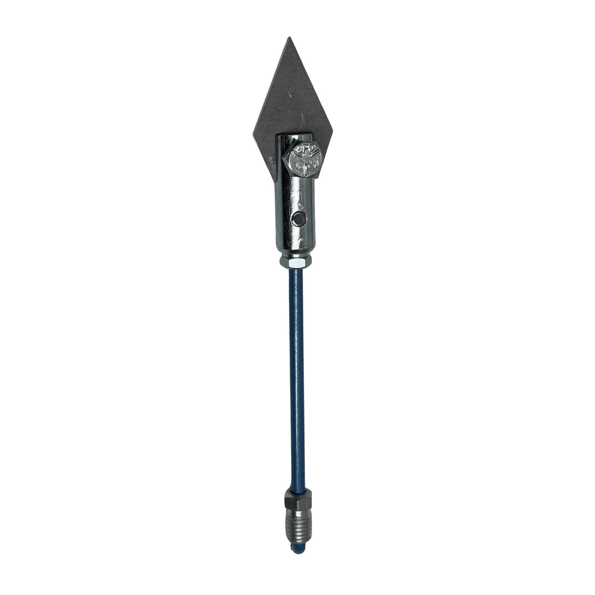 Top view of sewer rod spear head tool for puncturing blockages in sewer pipelines