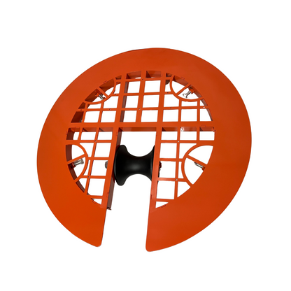 Side view of aluminum safety manhole cover with nylon roller hardware