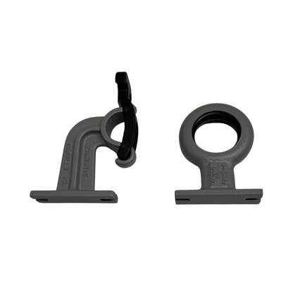 Single fiberglass pole holder set laying down view showing holder design